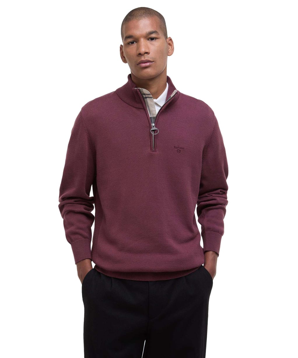 Men’s Barbour Cotton Half Zip Sweater - Burnt Heather