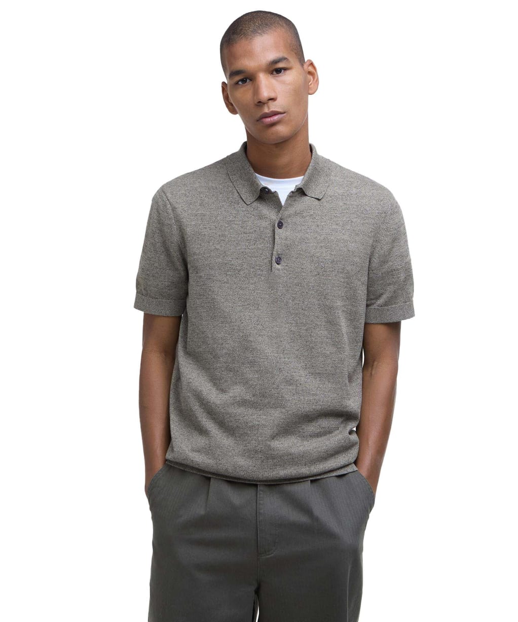 Men's Barbour Buston Short Sleeve Knitted Polo Shirt - Uniform Green
