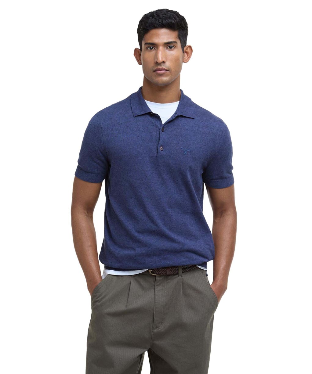 Men's Barbour Buston Short Sleeve Knitted Polo Shirt - Navy