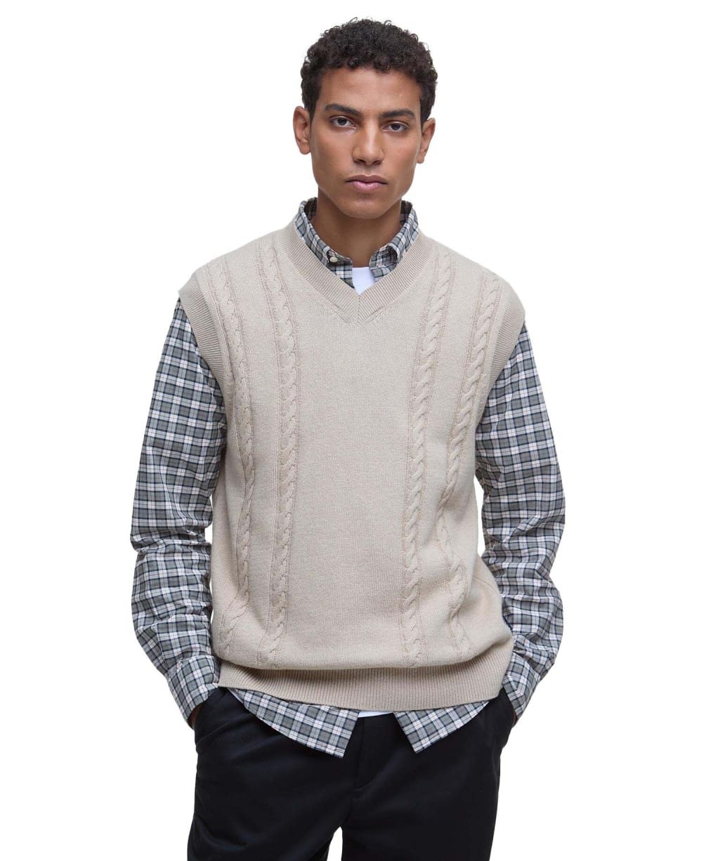 Men's Barbour Navar Knitted Vest - Washed Stone