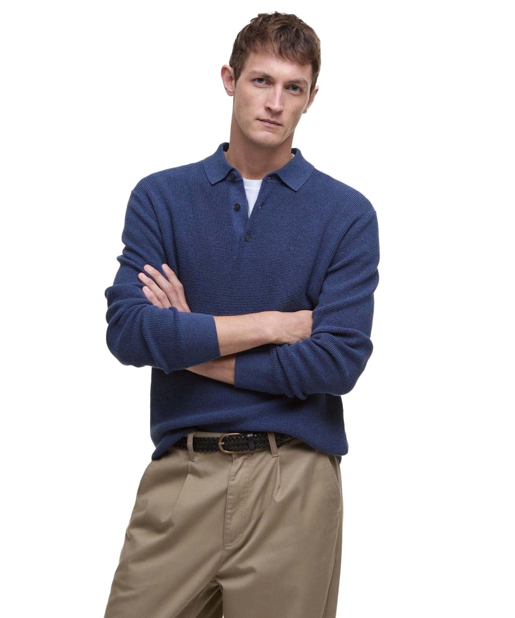 Men's Barbour Holt Waffle Knitted Polo Shirt - Oceana