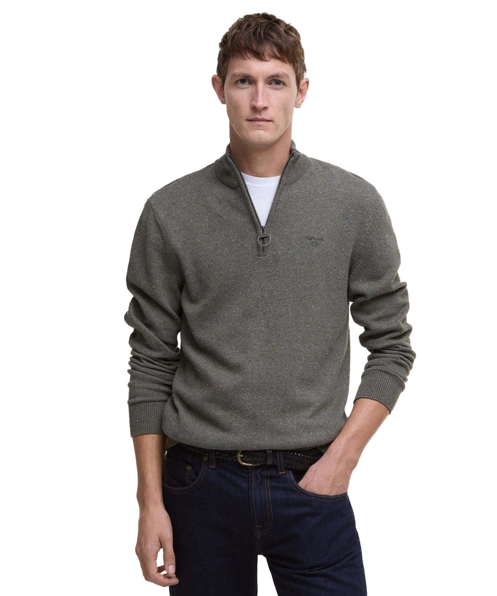 Men's Barbour Cotton Tainsbury Half Zip Sweater - Olive