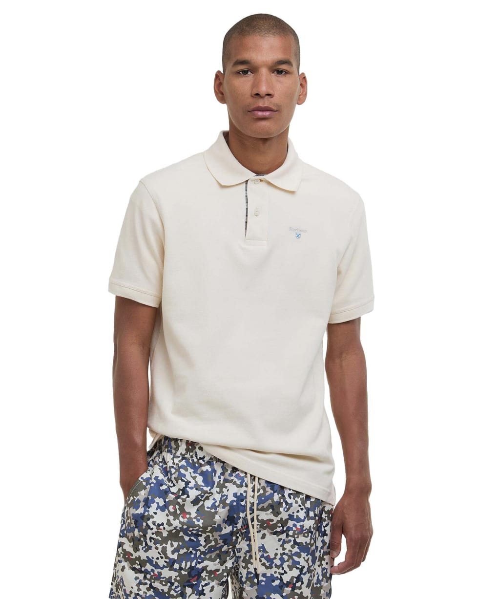 Men's Barbour Tartan Pique Polo Shirt - Antique White
