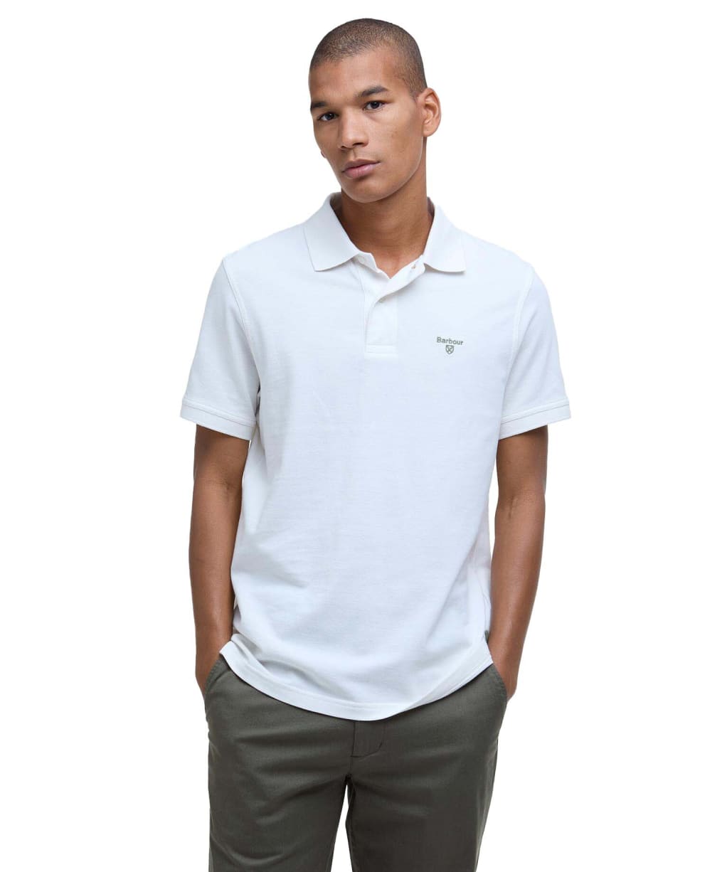 Men's Barbour Lightweight Short Sleeve Sports Cotton Polo Shirt - Whisper White