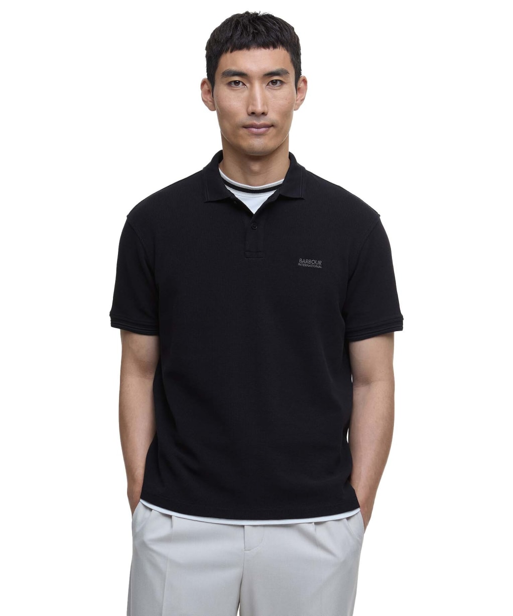 Men's Barbour International Charlie Textured Polo Shirt - Black