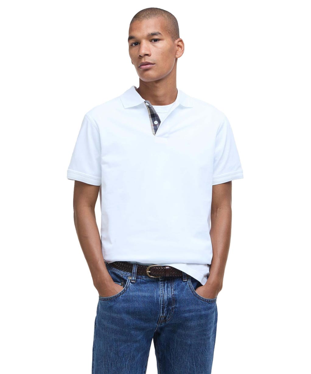 Men's Barbour Premium Tartan Pique Polo Shirt - White