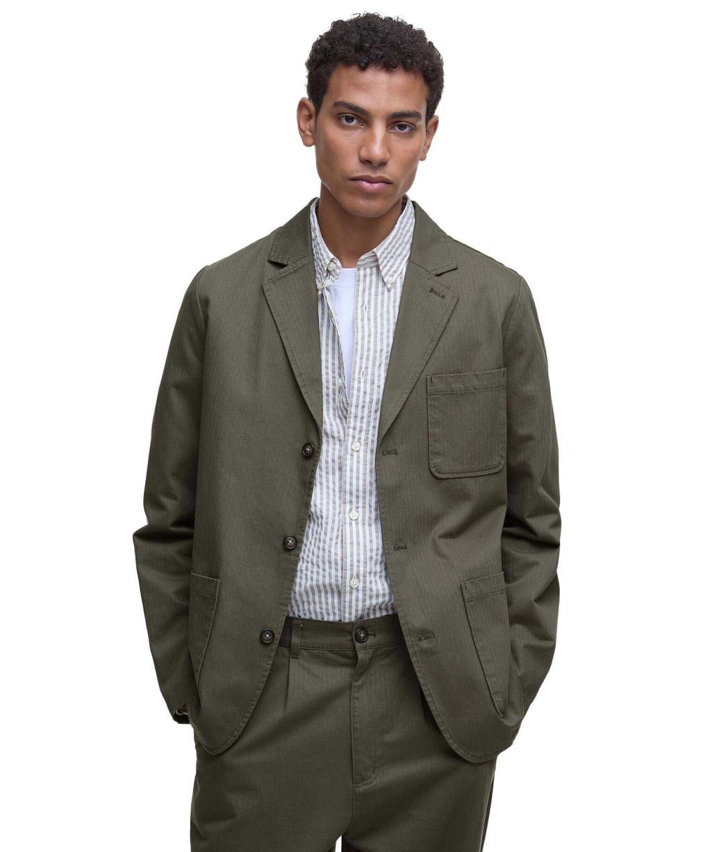 Men's Barbour Bayview Herringbone Overshirt - Uniform Green