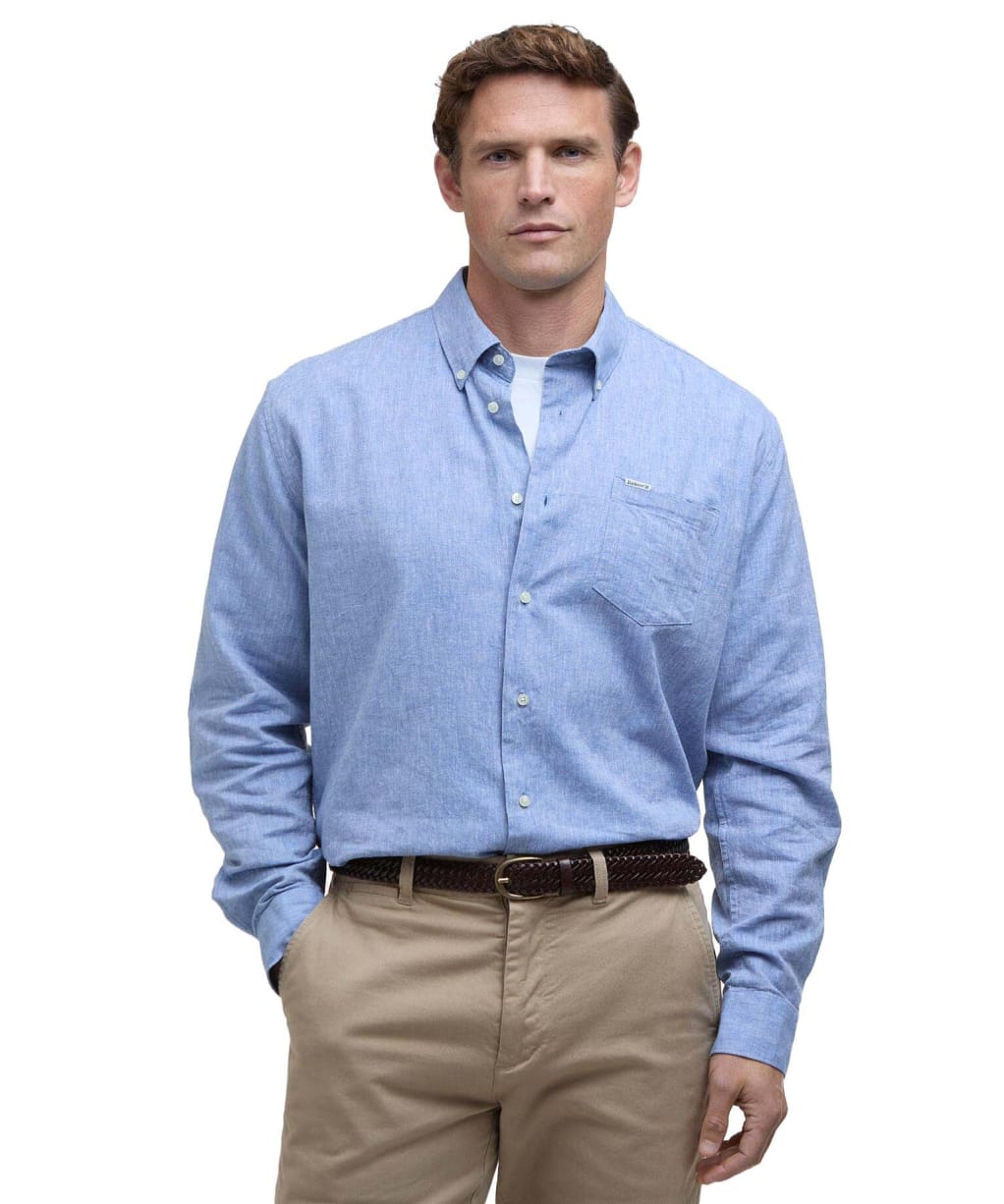 Men's Barbour Nelson Linen Blend Regular Fit Shirt - Blue
