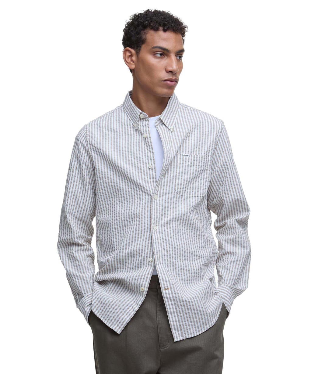 Men's Barbour Cresswell Seersucker Tailored Fit Shirt - Stone
