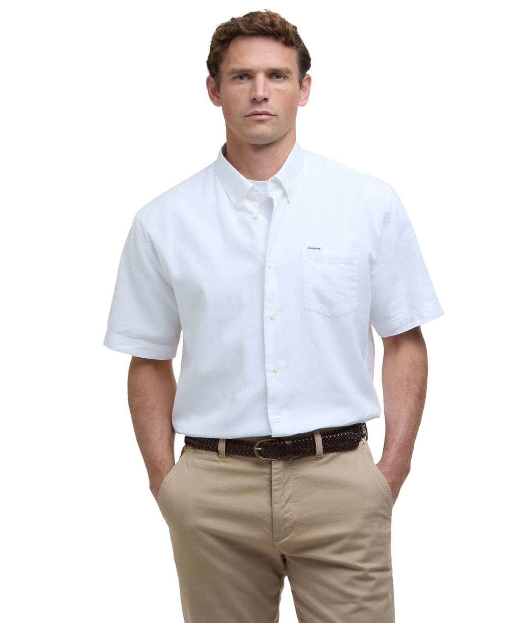 Men's Barbour Nelson Short Sleeve Linen Blend Regular Fit Shirt - White