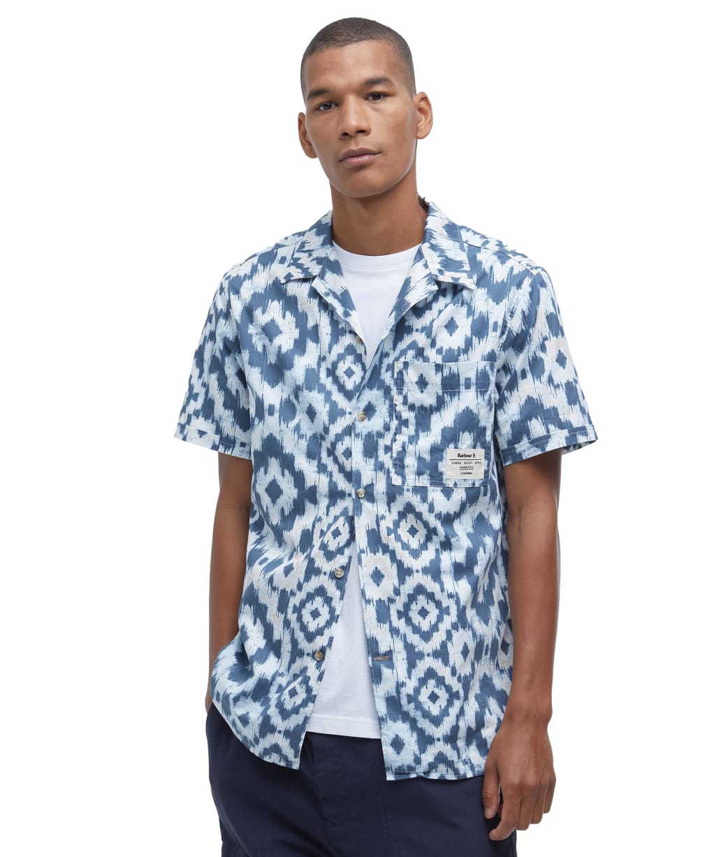 Men's Barbour Homelane Printed Short Sleeve Relaxed Fit Shirt - Navy