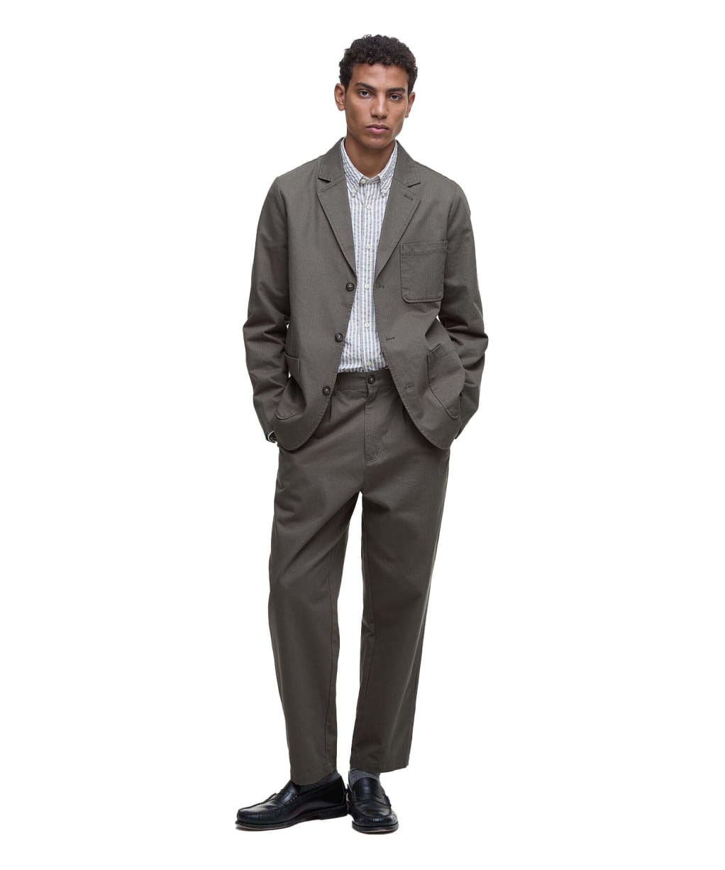 Men's Barbour Bayview Herringbone Trouser - Uniform Green