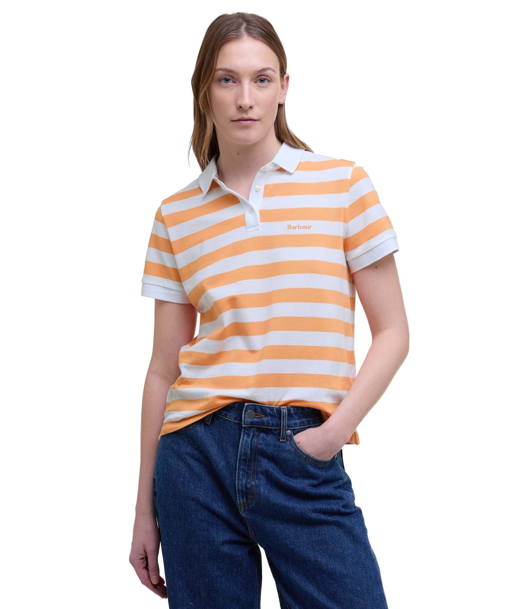 Women's Barbour Ashbourne Stripe Polo Top - PAPAYA/WHITE