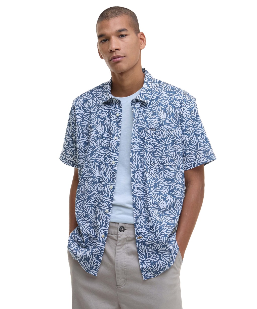 Men's Barbour Jackstone Regular Short Sleeve Printed Summer Shirt - Dark Denim