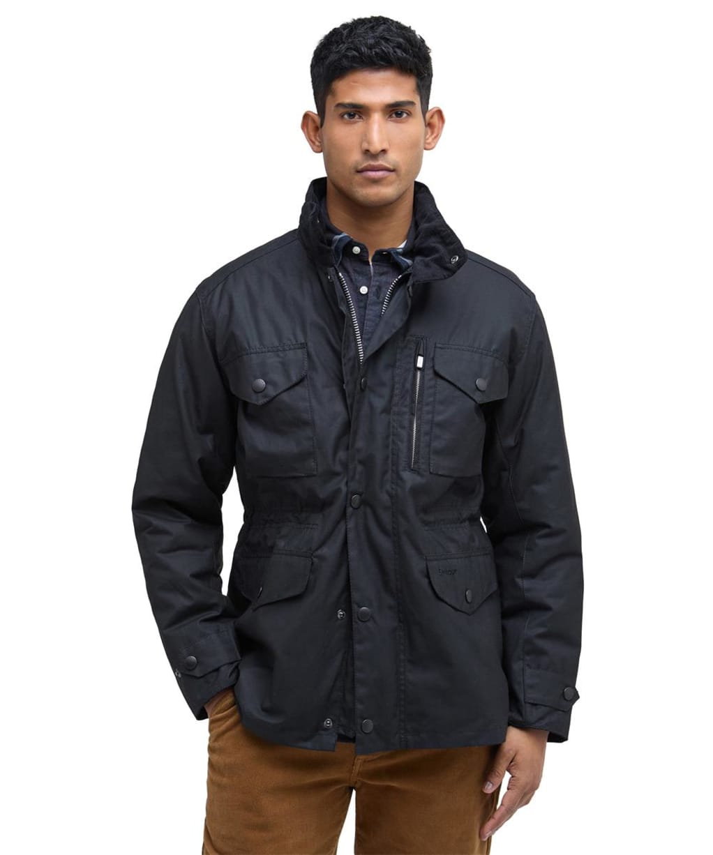 Men's Barbour Sapper Waxed Jacket - Black / Classic Tartan