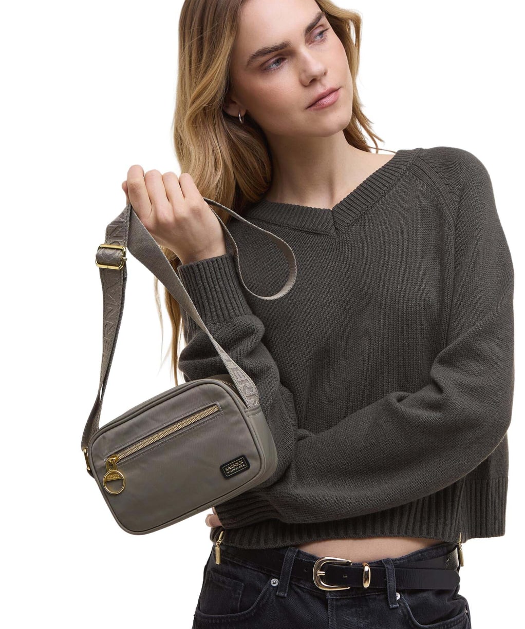 Women's Barbour International Qualify Micro Crossbody Bag - Dusky Khaki
