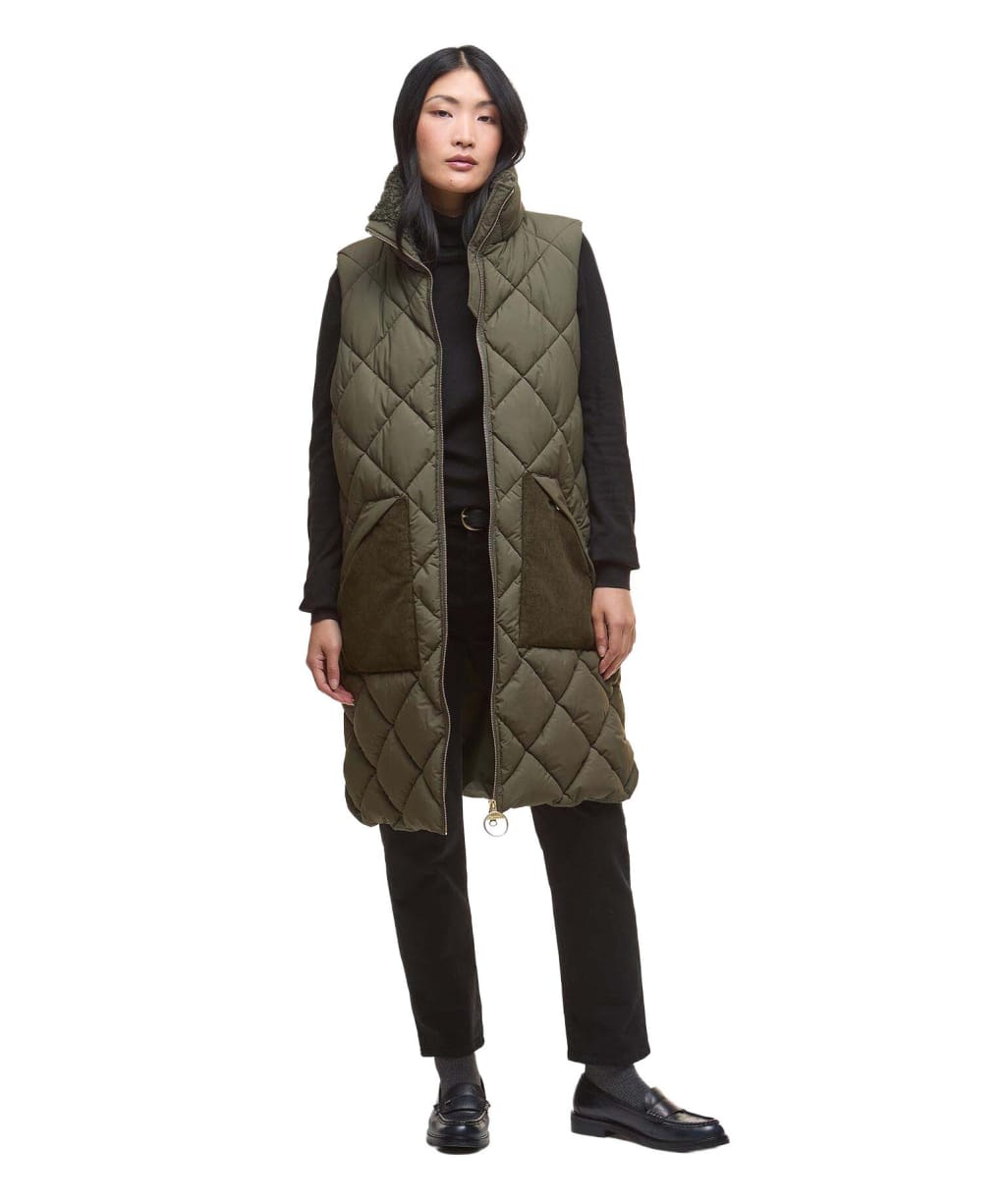 Women's Barbour Bernice Puffer Gilet - Olive / Ancient Tartan
