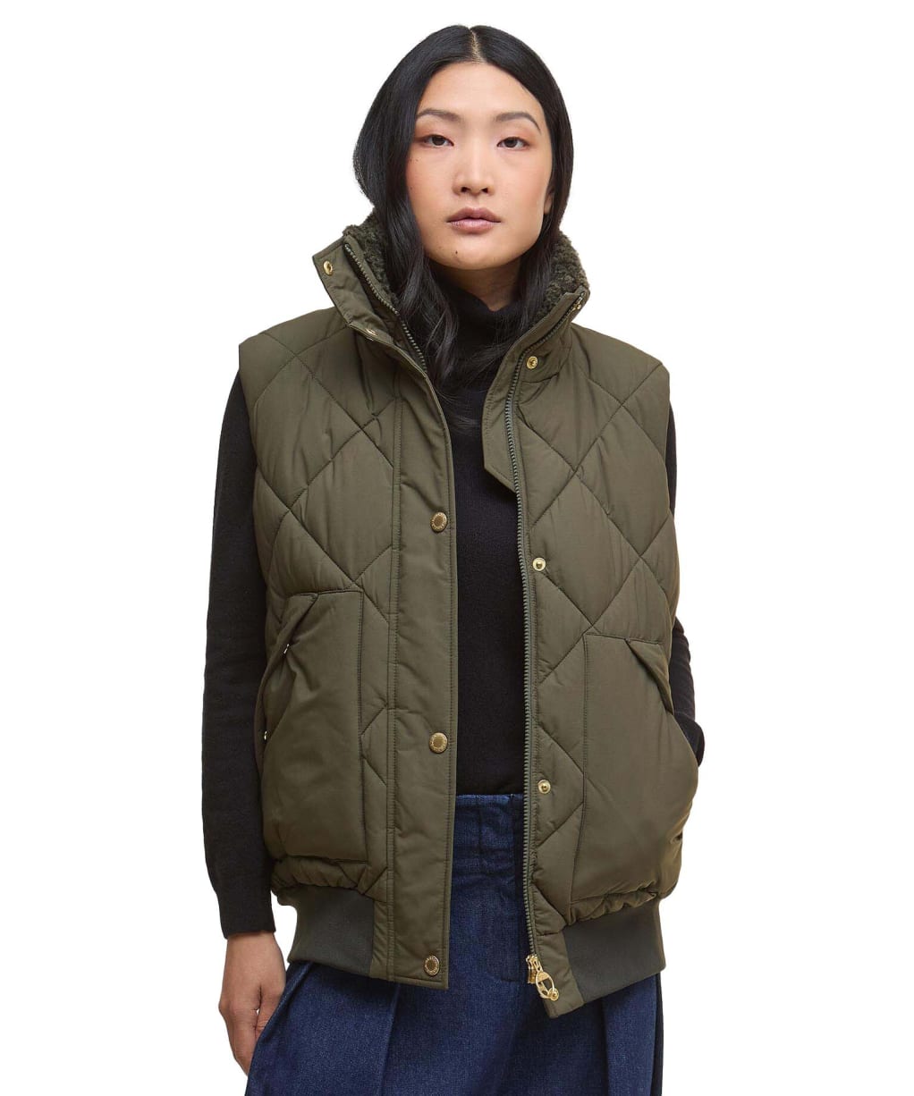 Women's Barbour Becky Puffer Gilet - Olive / Ancient Tartan