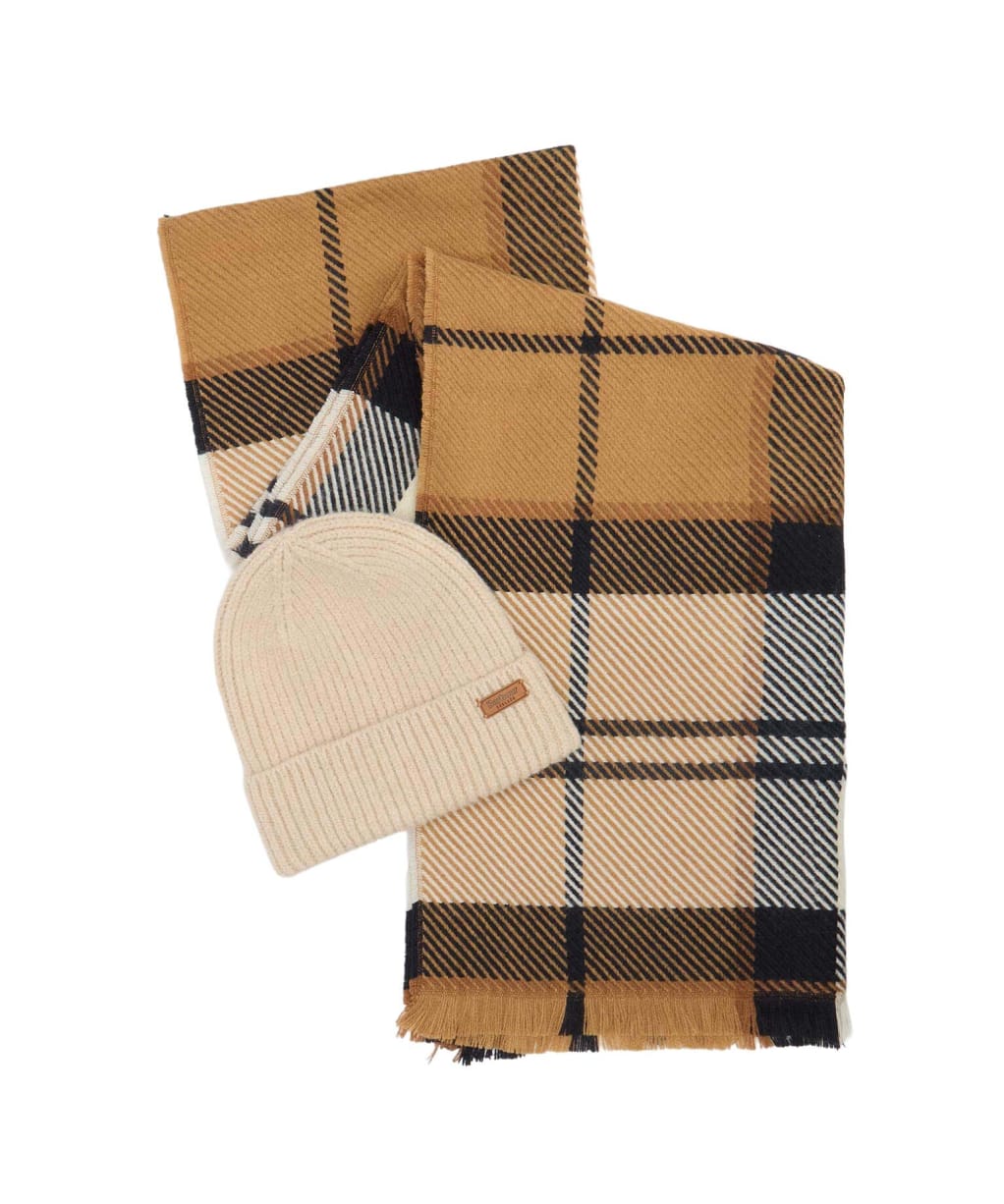 Women's Barbour Pendle Beanie & Blair Scarf Gift Set - Hessian Navy