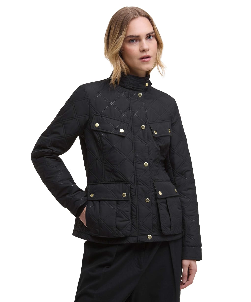 Women's Barbour International Halsey Quilted Jacket - BLACK/DUSKY KHAK