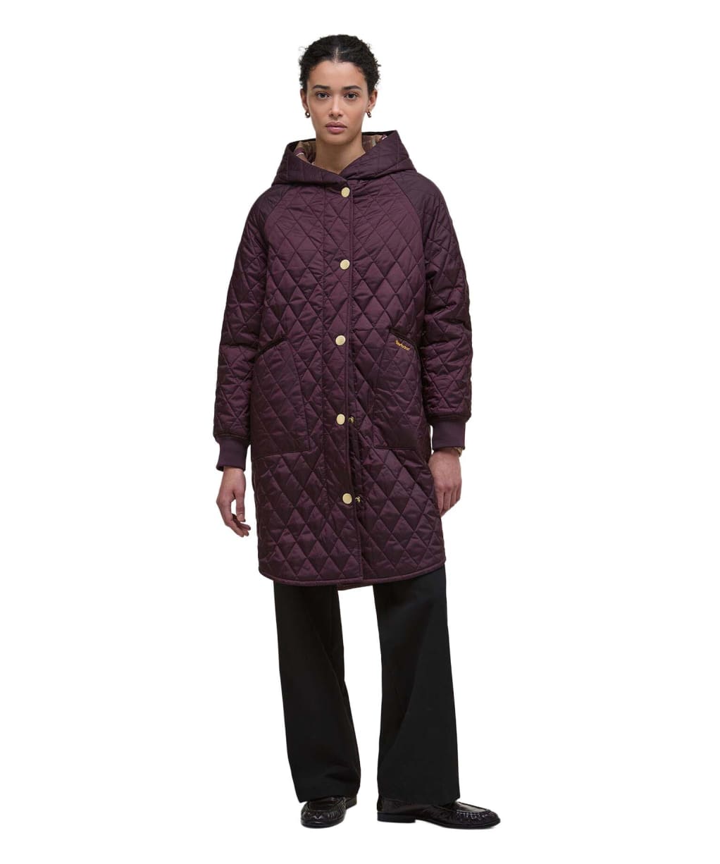 Women's Barbour Hilary Quilted Jacket - Blak Cherry / Dark Brown / Muted Tartan