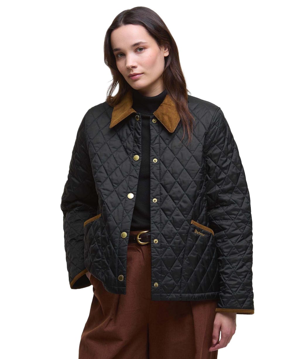 Women's Barbour Icons Cropped Liddesdale Quilted Jacket - Black / Classic Tartan