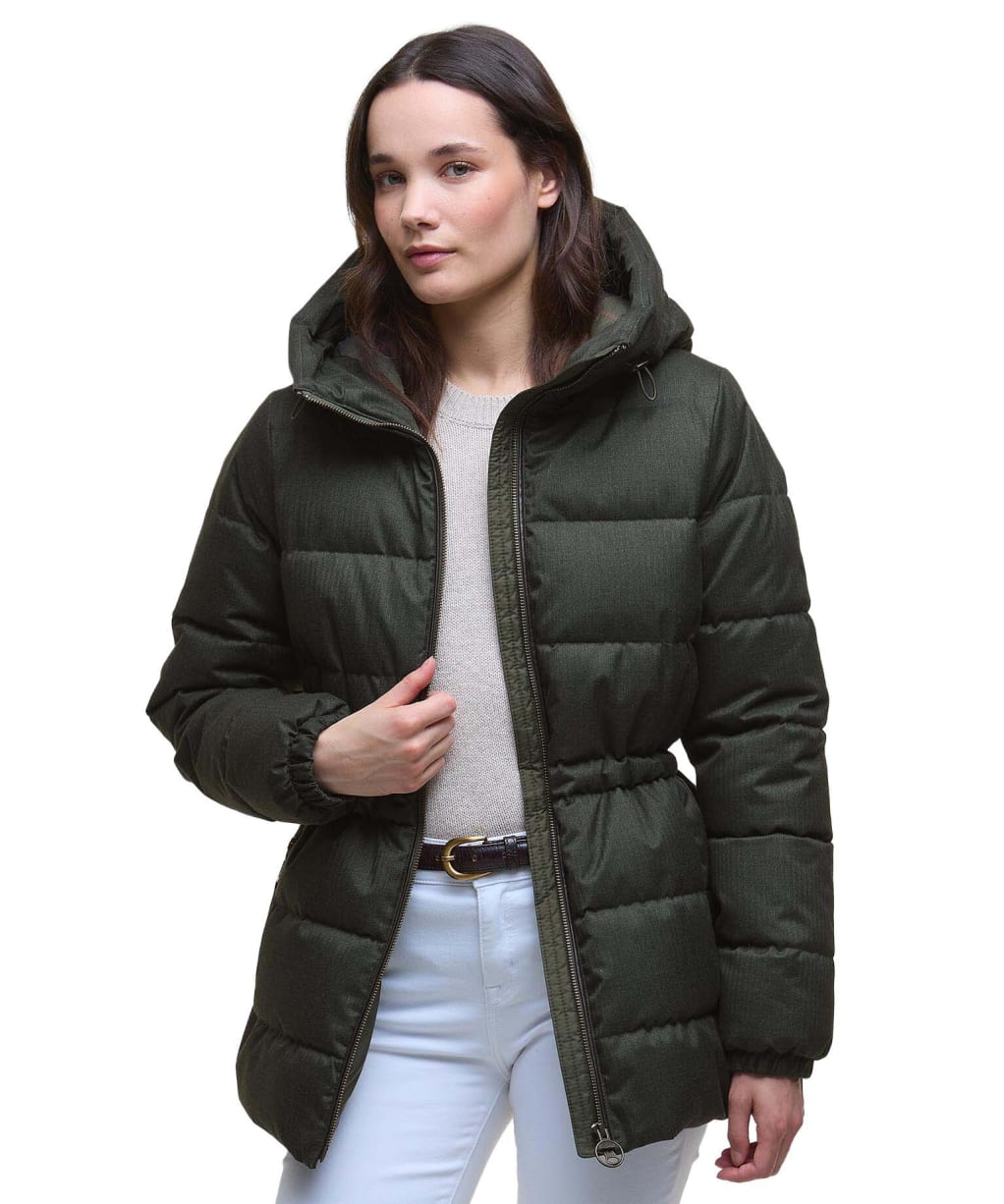 Women's Barbour Begonia Puffer Jacket - Olive / Classic Tartan