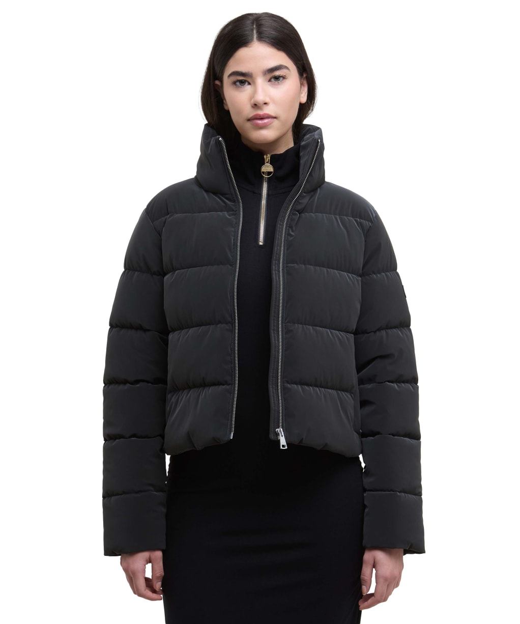 Women's Barbour International Hudson Faux Velvet Puffer Jacket - Black