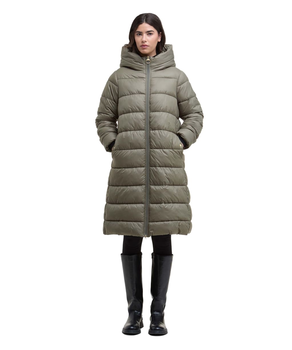 Women's Barbour International Longline Olivios Puffer Jacket - Dusky Khaki