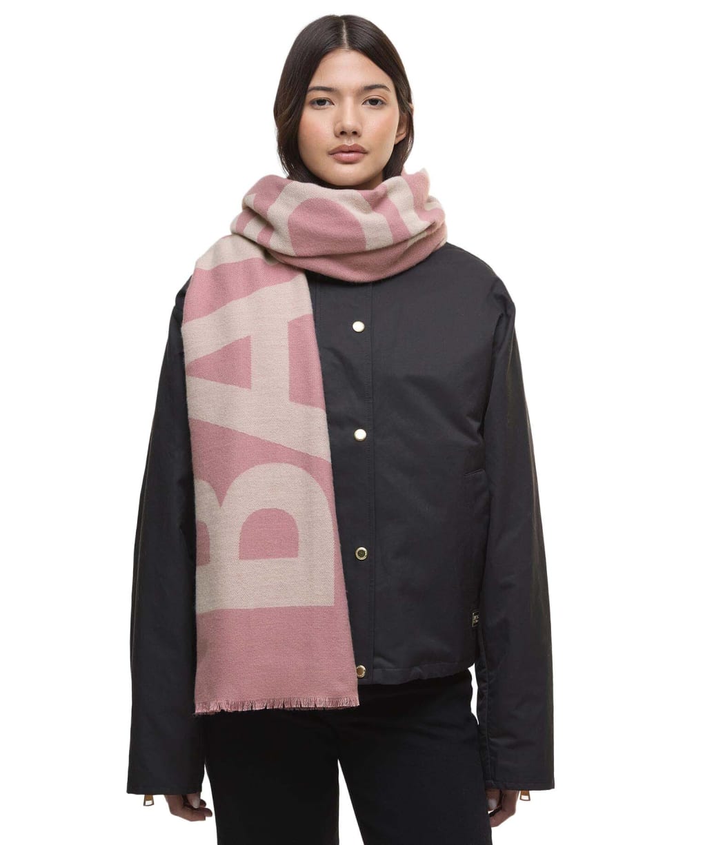 Women's Barbour International Milla Logo Scarf - RASPBERRY/JASMIN