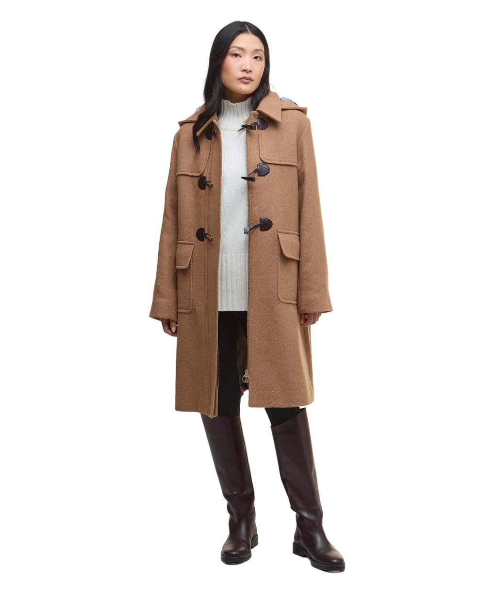 Women's Barbour Melody Wool Duffle Coat - Camel / Hessian Tartan