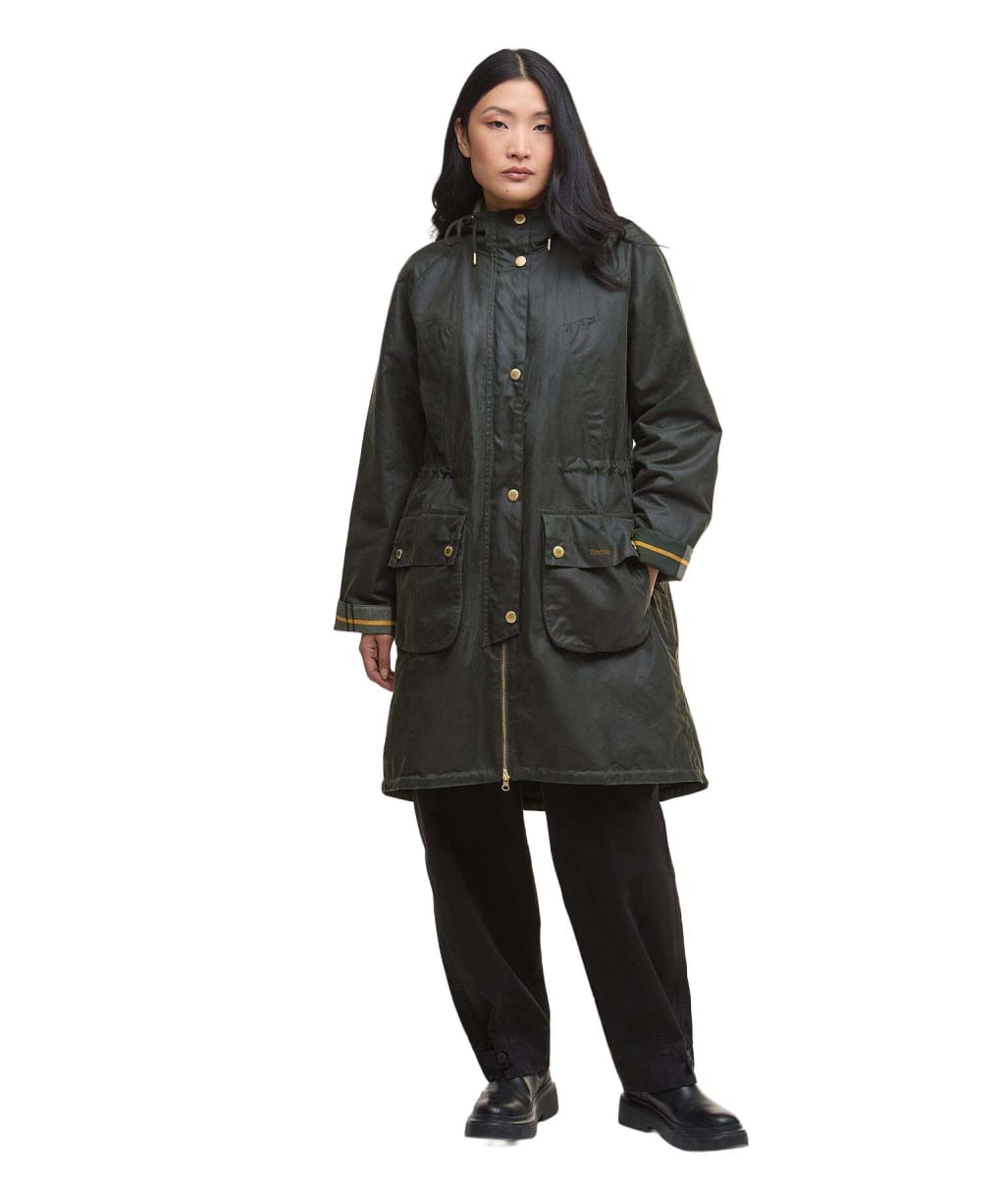 Women's Barbour Marcy Waxed Parka - Fern / Ancient Tartan