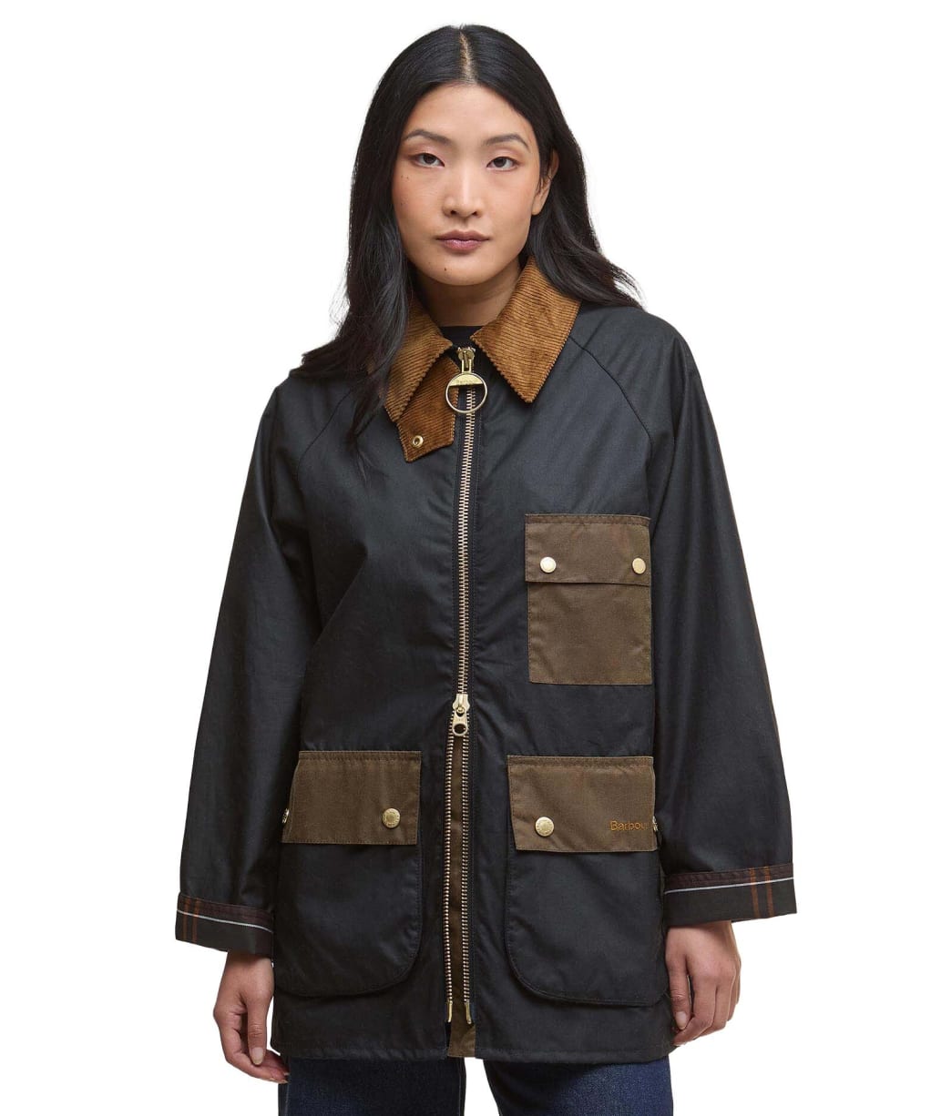 Women's Barbour Luella Waxed Jacket - Black / Classic Tartan