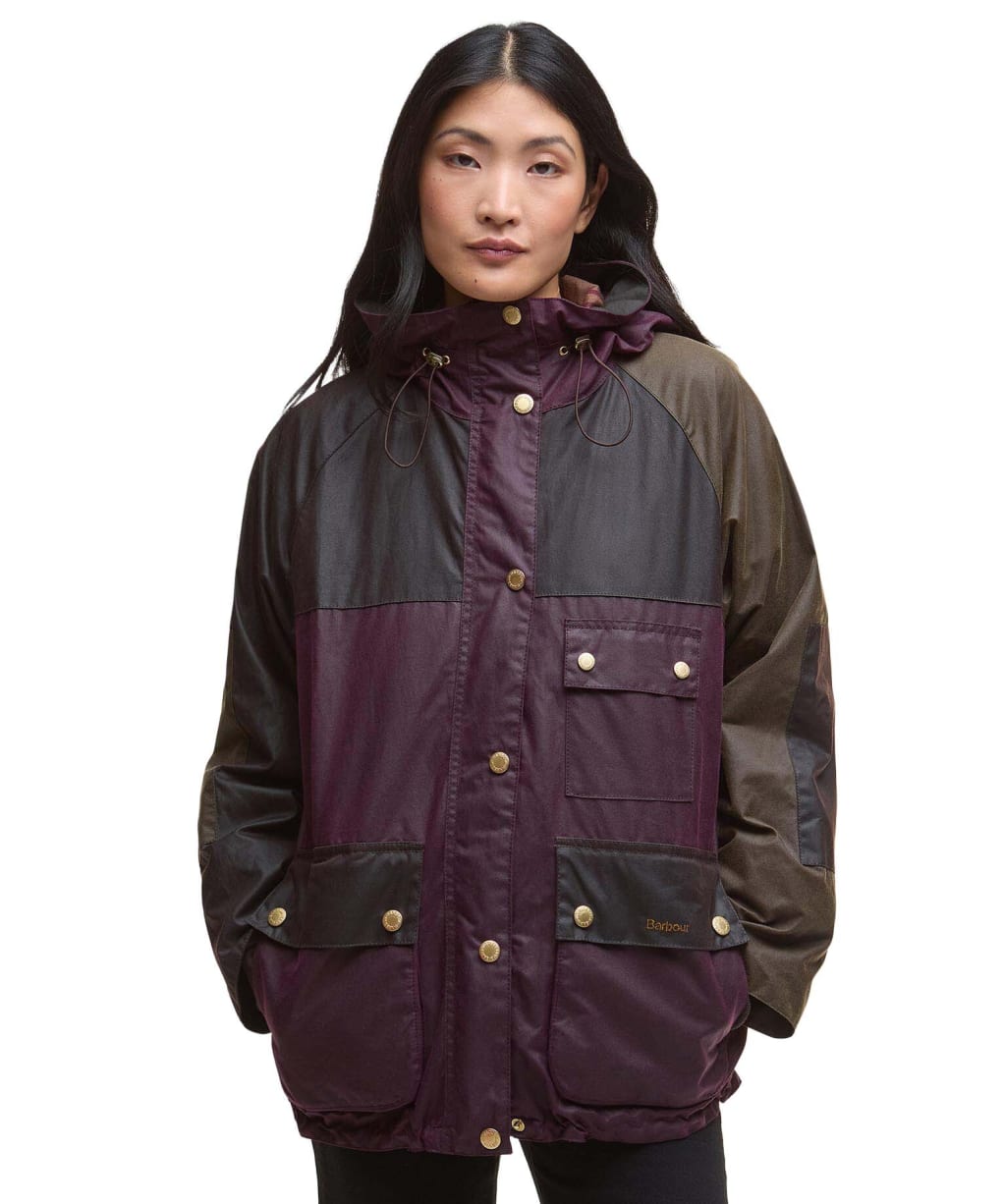 Women's Barbour Keeley Wax Jacket - Merlot / Rustic / Beech / Muted Tartan