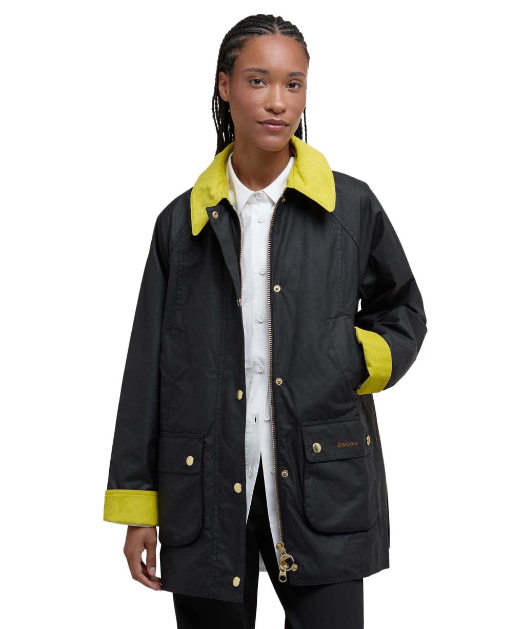 Women's Barbour Icons Modern Beadnell Wax Jacket - Black / Classic Tartan
