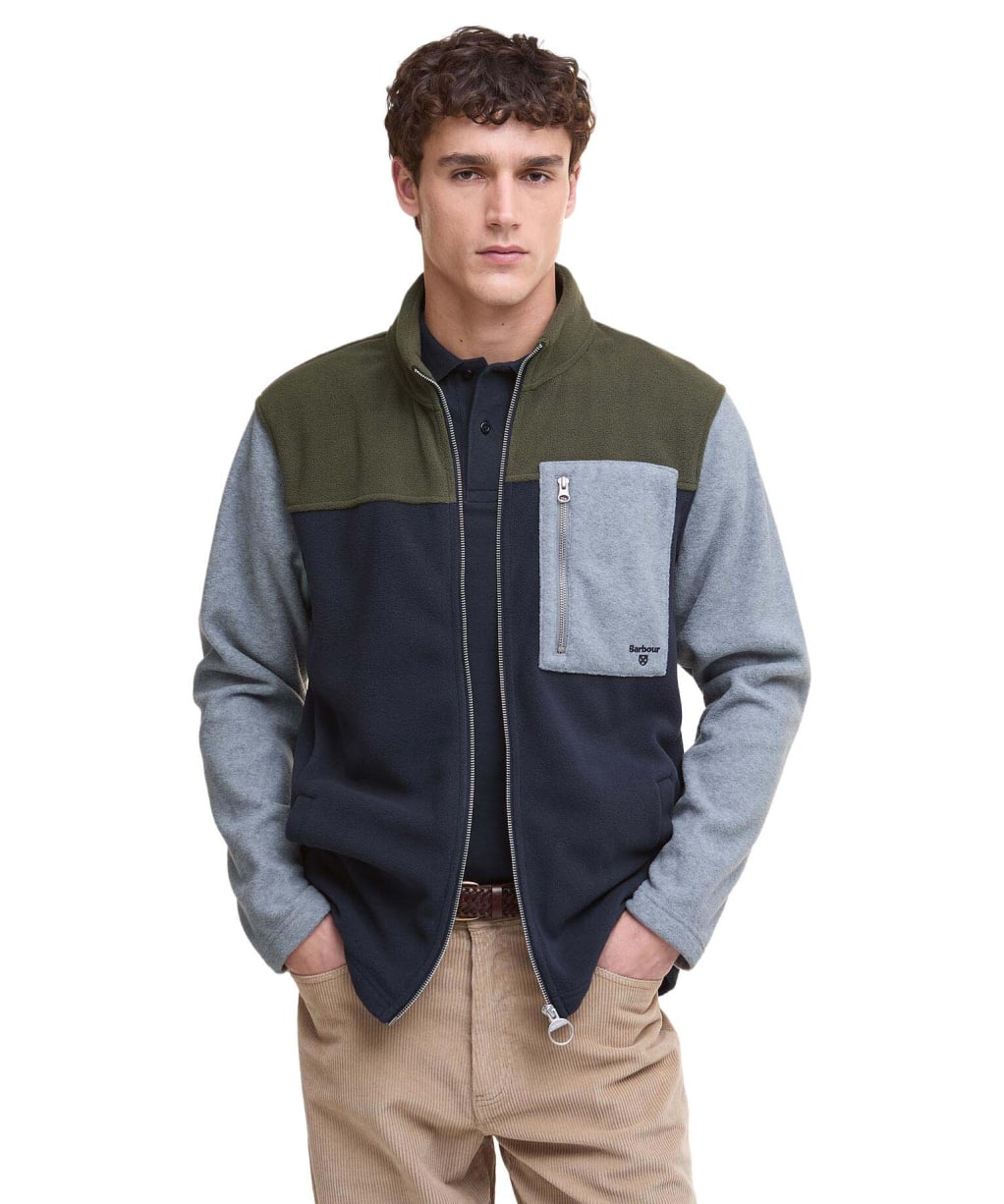 Men's Barbour Colour Block Fleece Full Zip Jacket - Navy