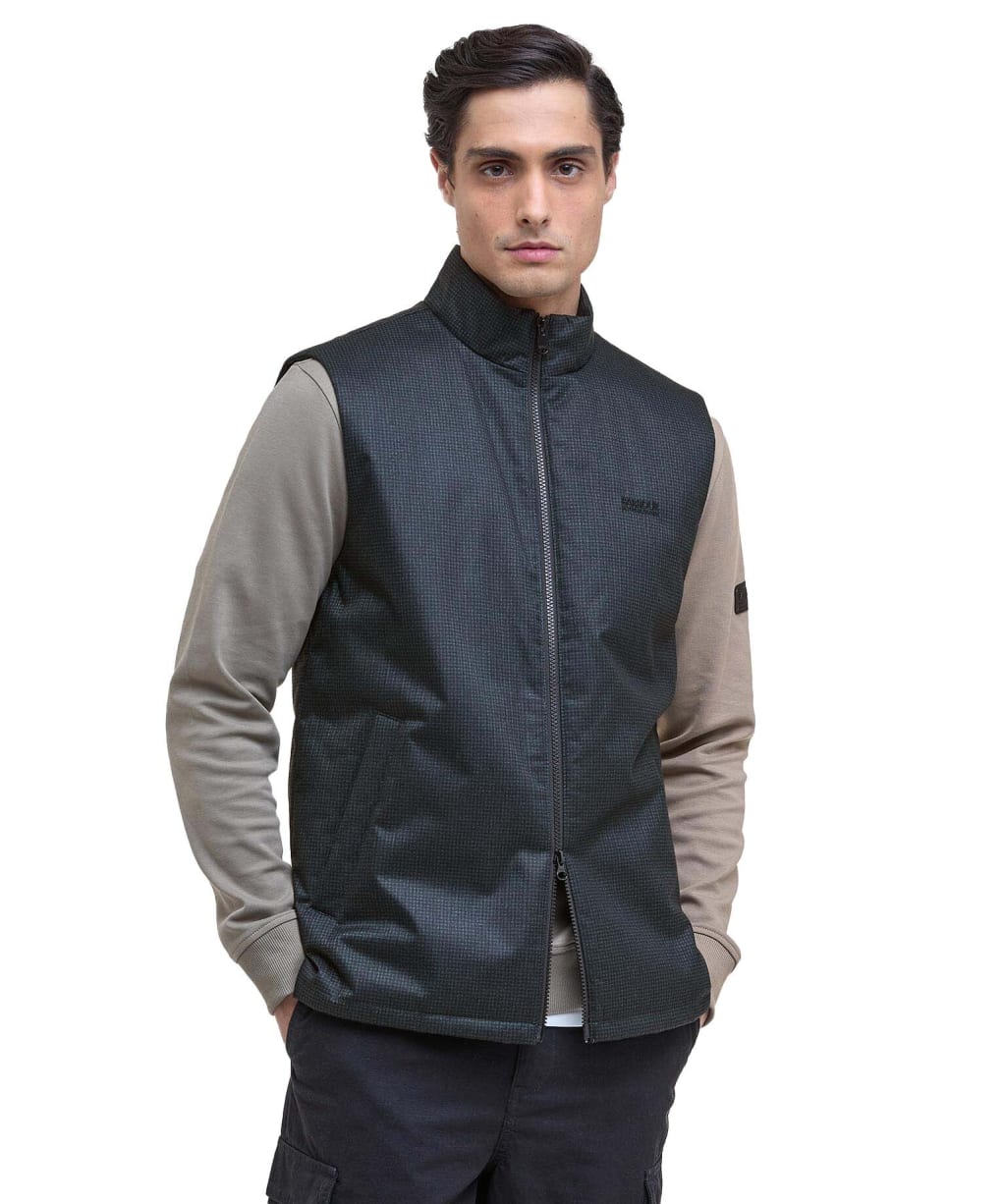 Men's Barbour International Darton Check Gilet - Black / Sage Check