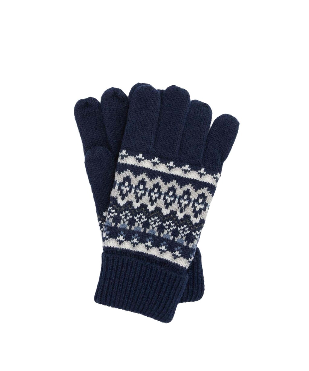 Men's Barbour Marlow Fair Isle Knitted Gloves - Navy