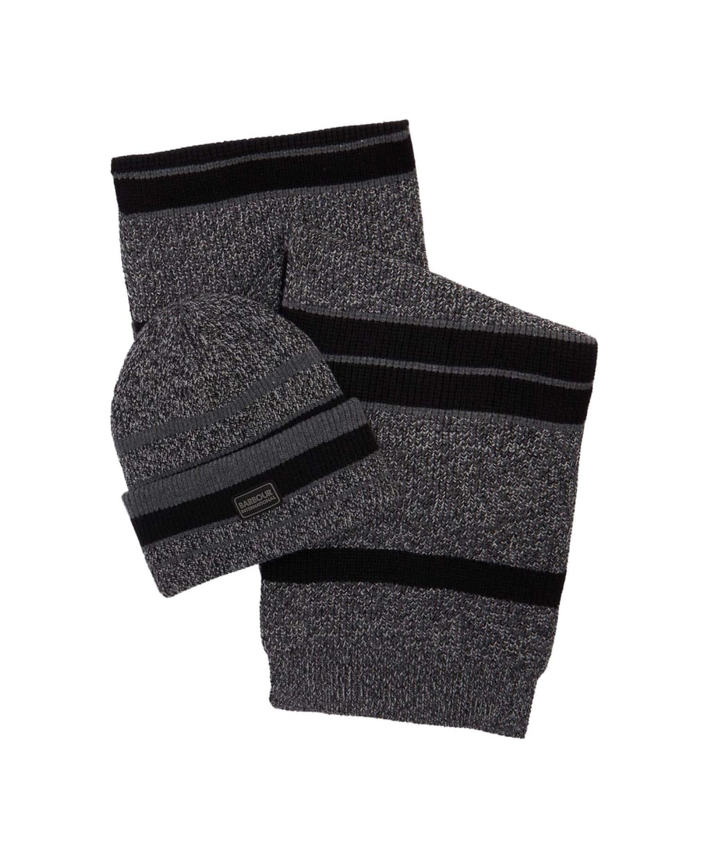 Men's Barbour International Boston Beanie And Scarf Gift Set - Black / Grey