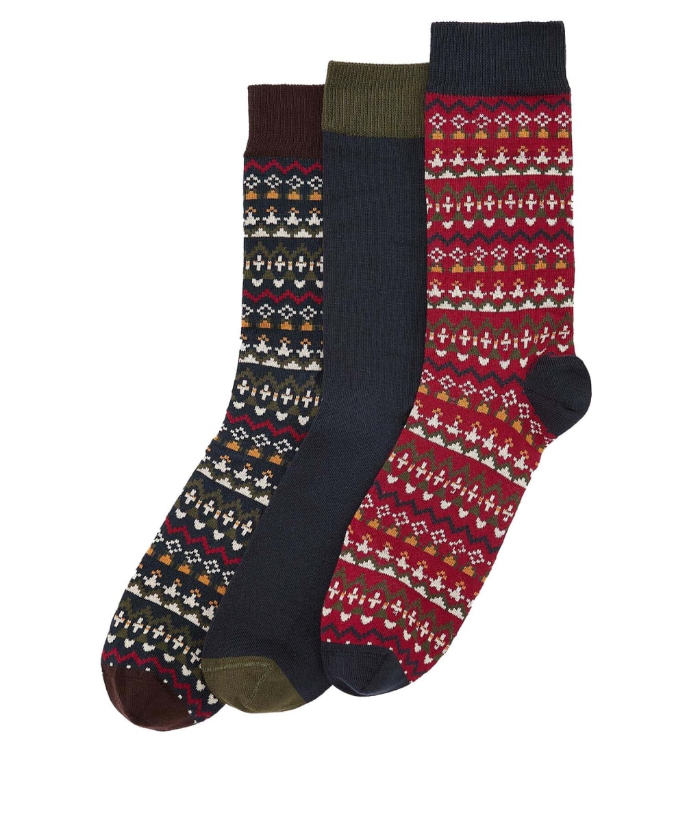 Men's Barbour Marlow Fair Isle Sock Gift Box - Olive