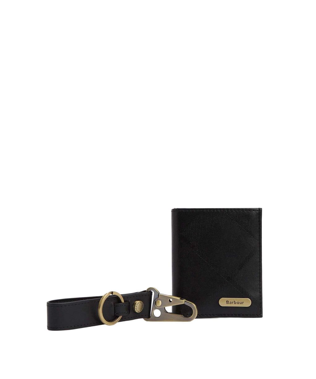 Men's Barbour Brunton Leather Gift Set - Black Deboss Tartan