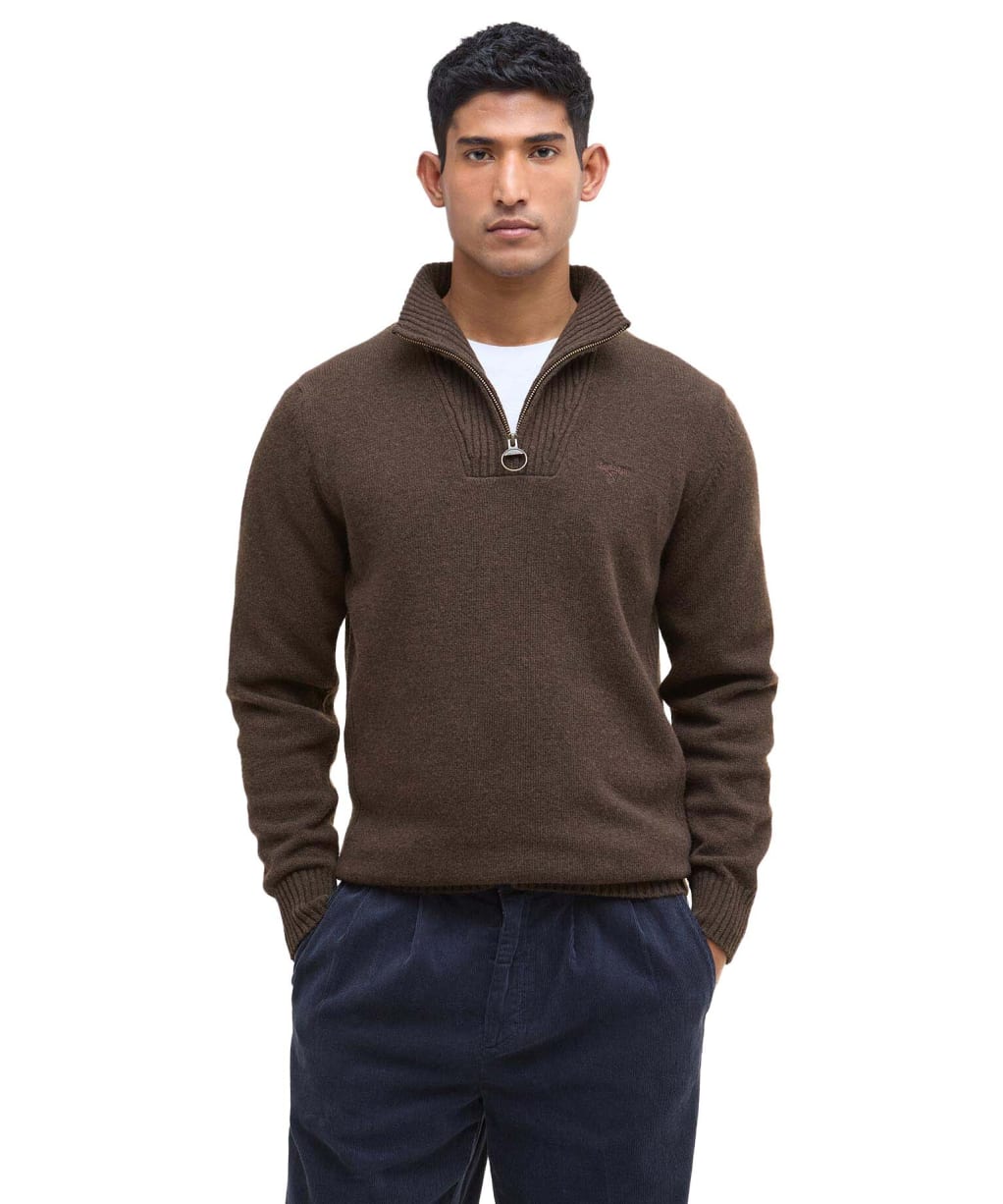 Men's Barbour Essential Wool Half Zip Sweater - Dark Oak