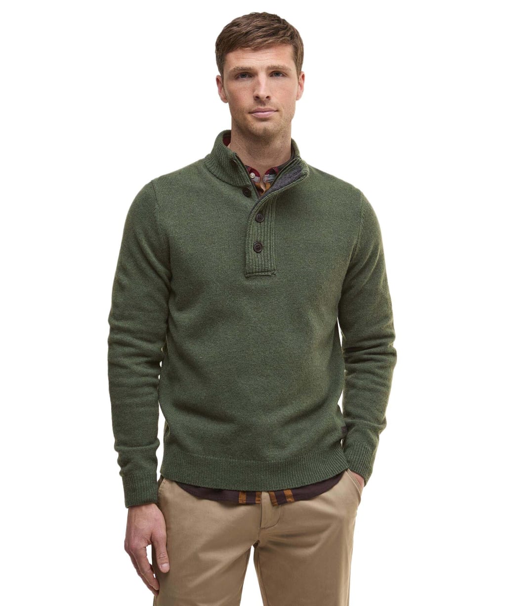Men's Barbour Patch Half Button Lambswool Sweater - Olive