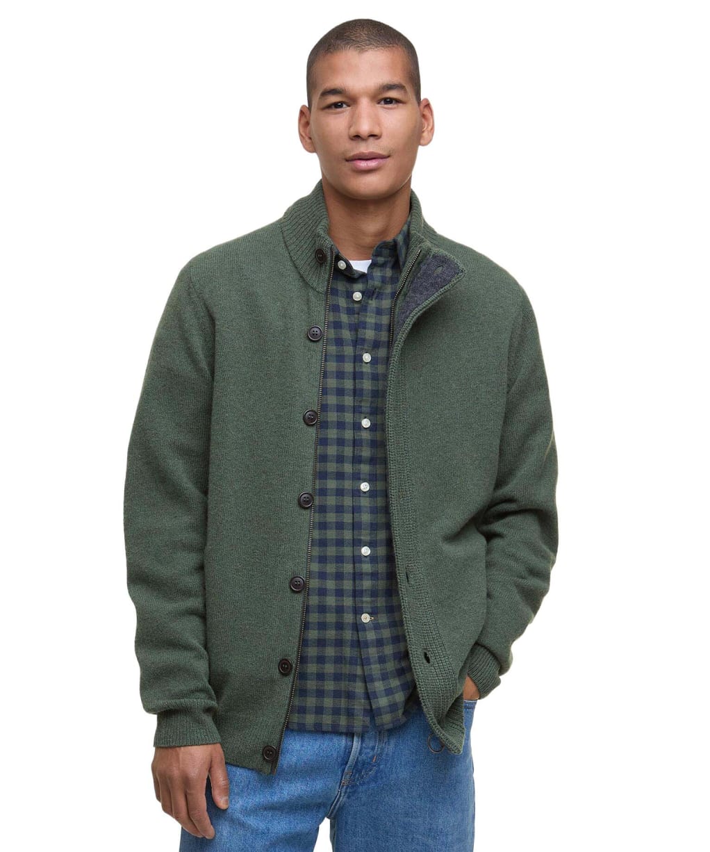 Men's Barbour Patch Zip Through Sweater - Olive