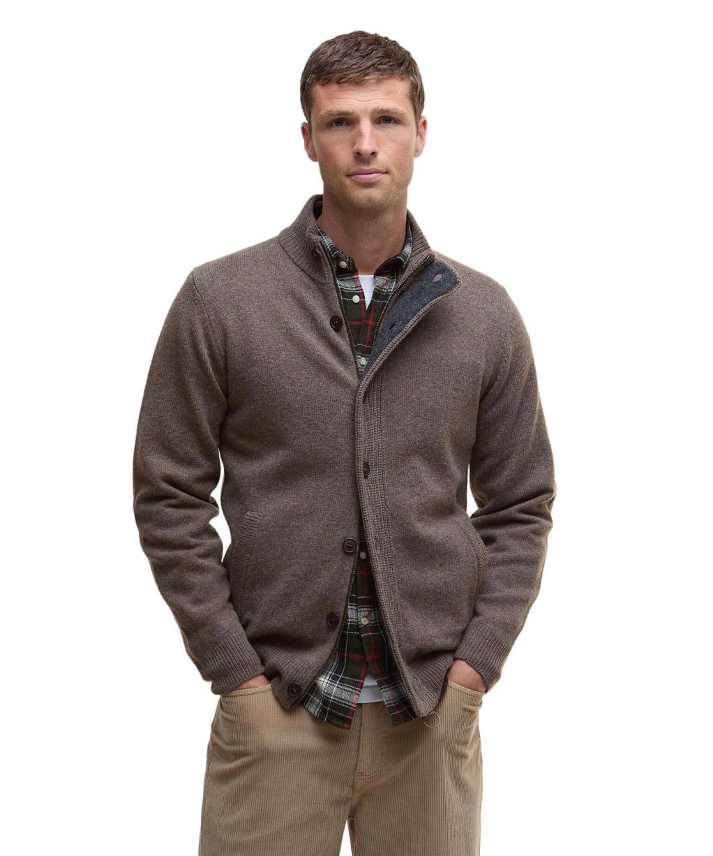 Men's Barbour Patch Zip Through Sweater - Dark Stone