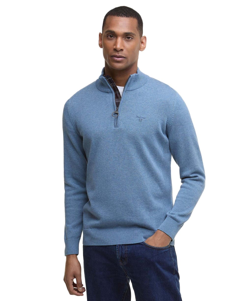 Men’s Barbour Cotton Half Zip Sweater - Bluestone