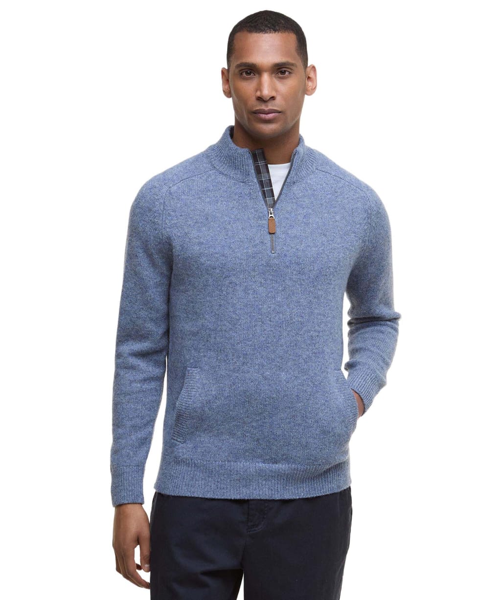Men's Barbour Talder Half Zip Knitted Jumper - Bluestone
