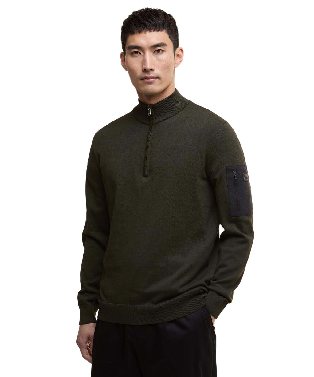 Men's Barbour International Blades Cotton Half Zip Jumper - Sage