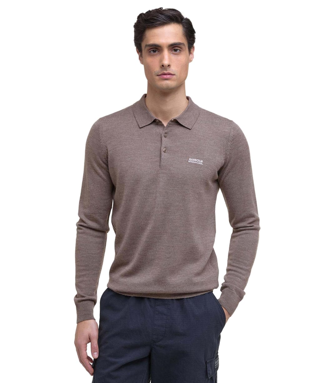 Men's Barbour International Merlin Merino Polo Jumper - DARK BRINDLE
