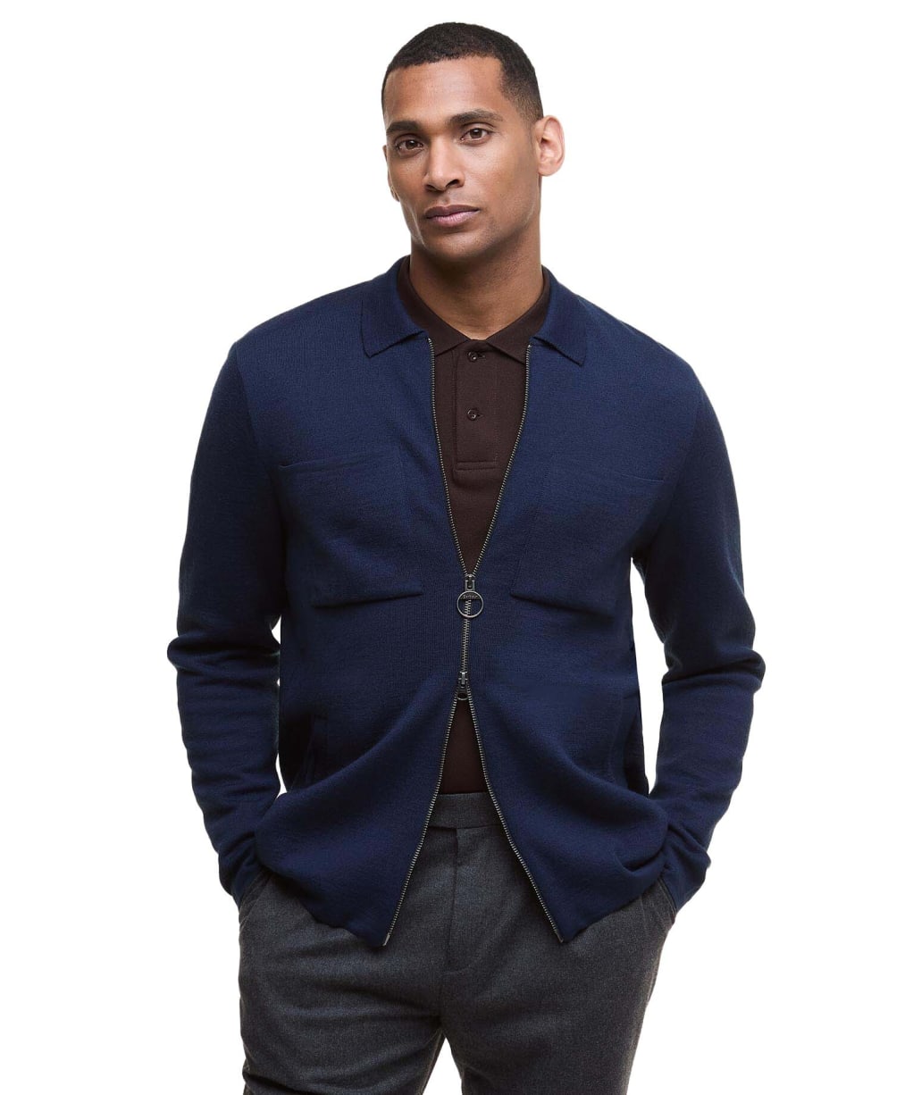 Men's Barbour Croscombe Knitted Zip Through Cardigan - Navy Marl